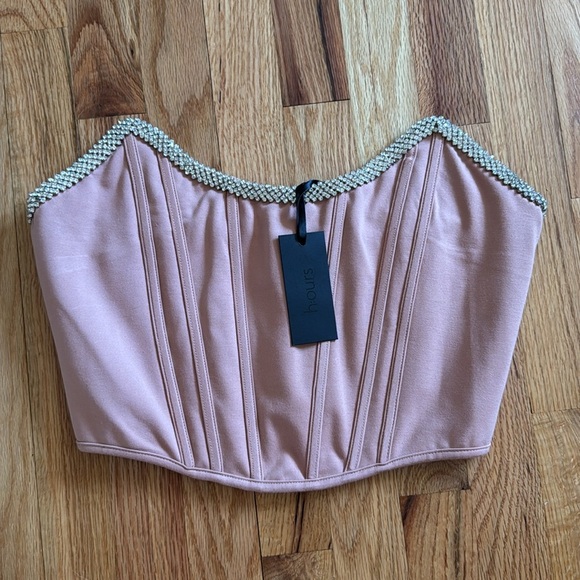 Revolve h:ours Sandy Nude Rhinestone Bustier Top SMALL Corset Coquette Crop - Picture 5 of 9